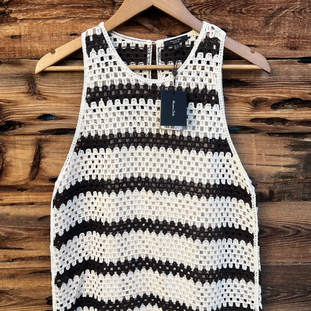 MASSIMO DUTTI | NWT Black Cream Striped Crochet Maxi Dress M - Picture 2 of 8